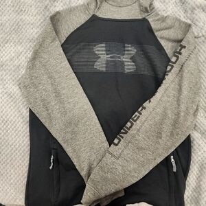 💲Under Armour Hoodie Mens M black Gray Logo Pullover Fleece Coldgear Fitted*